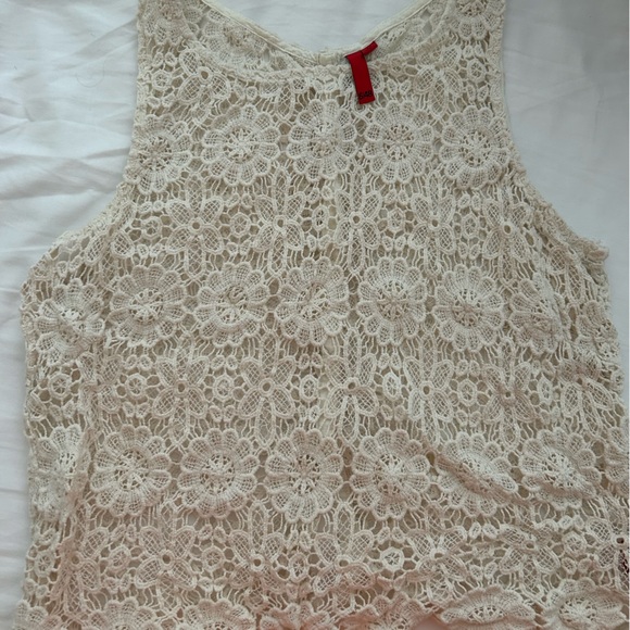 Saks 5th Ave 5/48, White knit lace 100% cotton summer crop top, Size medium - Picture 4 of 7